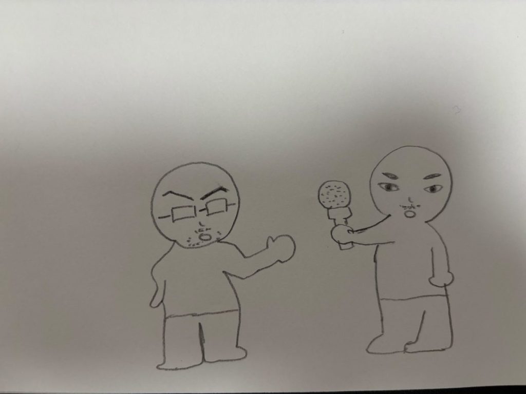株式会社Dai広報のあちきばいけのインタビューの様子のイラスト