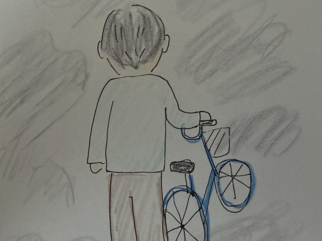 パートナー合流後の宮城チェックと、霧の中に消えていくチャリというタイトルの見出しのイラスト