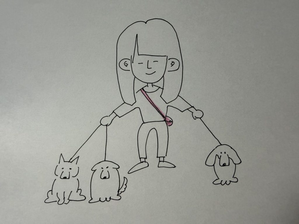社会人になりシェルターで保護犬のお世話が出来る様になったトングさんのイラスト