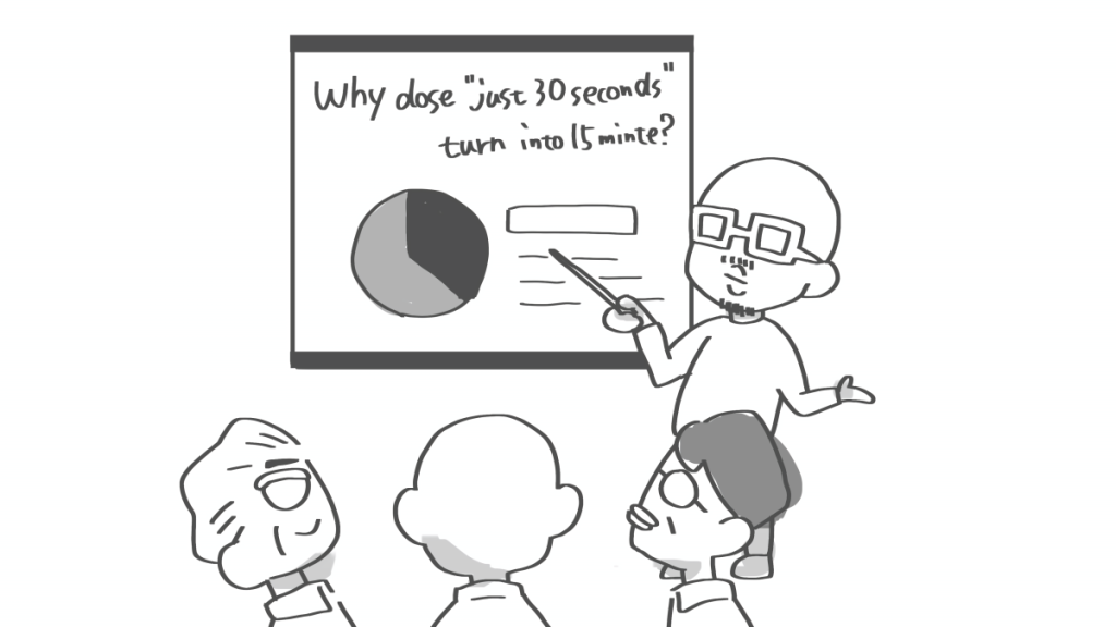 ③ありきばいけが社内プレゼンしている様子のイラスト