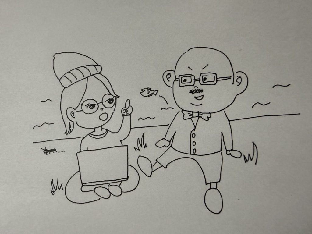 CS部×広報の記事をどうしていくか話し合っている時のイラスト