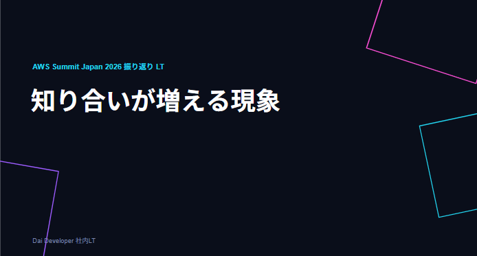 テーマ：「知り合いが増える現象」（担当：何チューさん）のLT会資料の画像