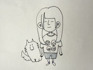 オウンドメディアで使用する画像素材をどうするかについて。私は社員から画伯を募集してオリジナルイラストで勝負します。の記事のアイキャッチ。トング画伯作