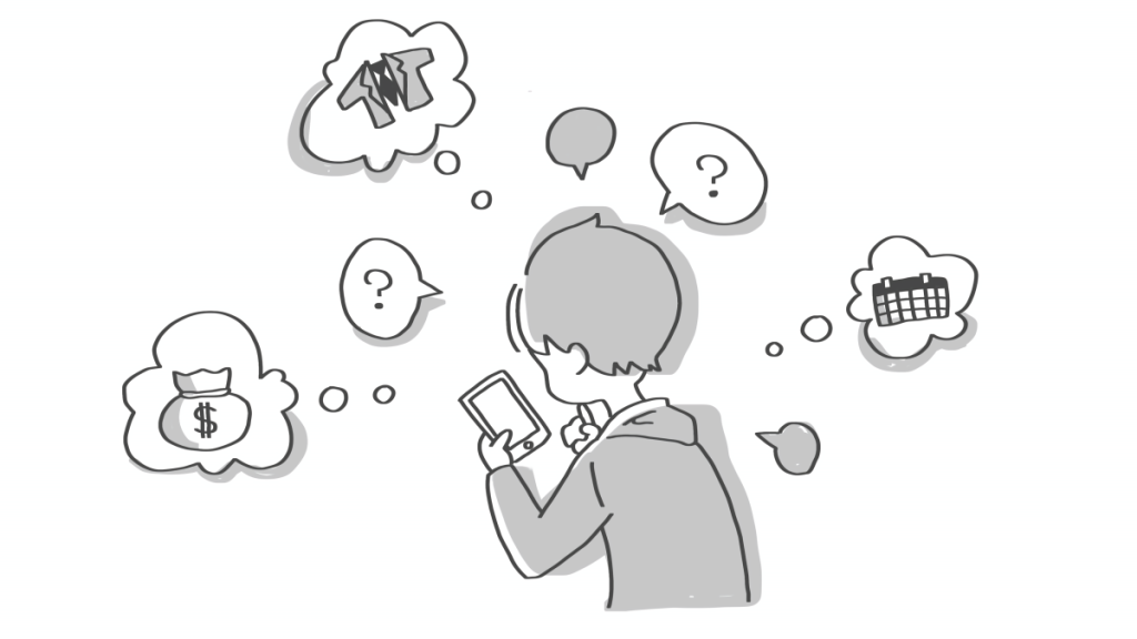 ①求職者がスマホ片手に仕事探してる様子のイラスト