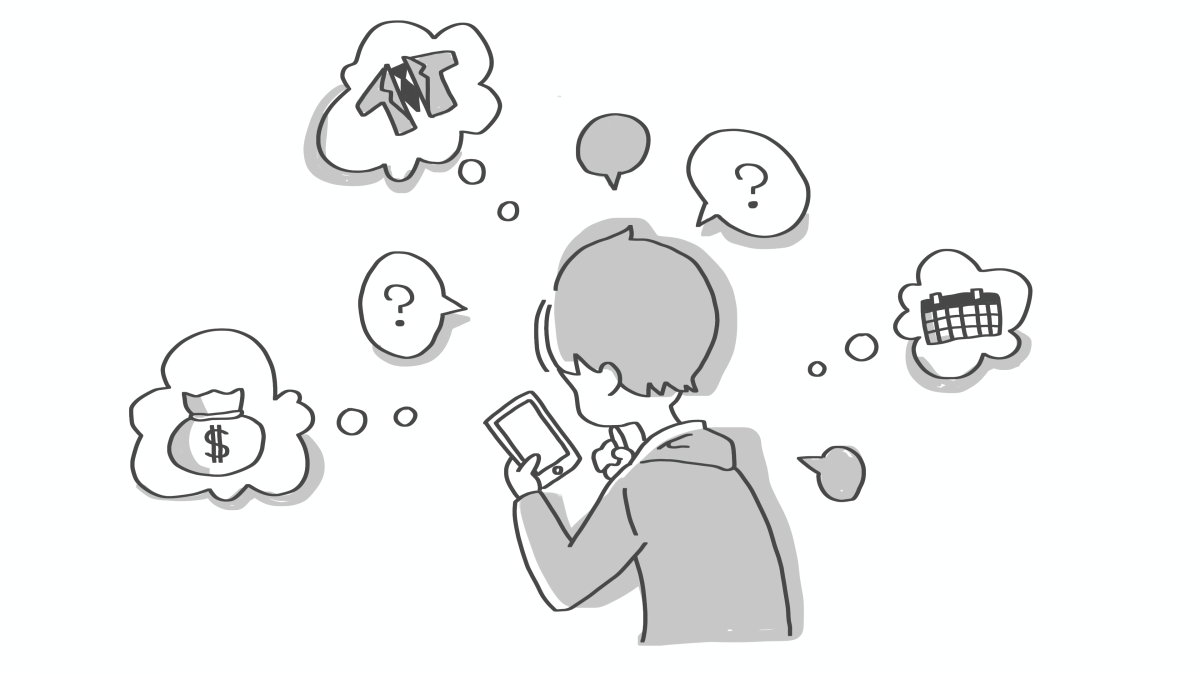 ①求職者がスマホ片手に仕事探してる様子のイラスト