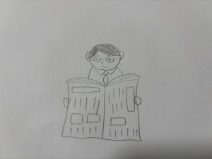 誰かが新聞見ているところのイラスト