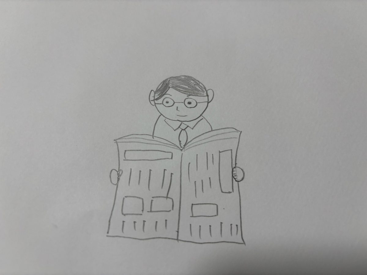 誰かが新聞見ているところのイラスト